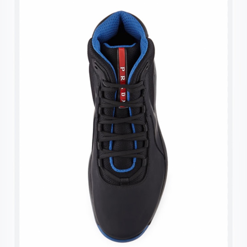 Prada Punta Ala Mesh & Leather High-Top Sneaker Blue/Black